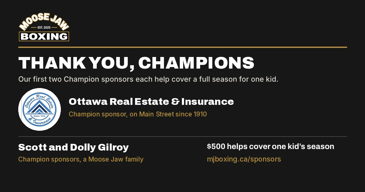 Thank you, Champions. Ottawa Real Estate & Insurance and Scott and Dolly Gilroy, the club's first two Champion sponsors, each helping cover one kid's full season.